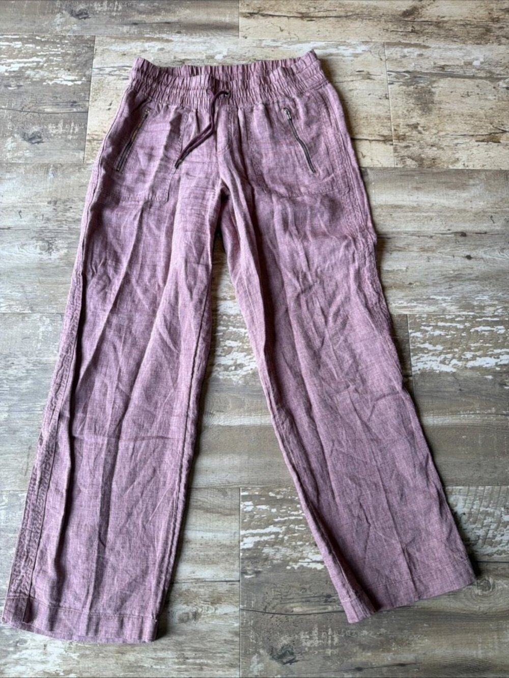 ATHLETA Cabo Linen Wide Leg Dusty Rose Pull On Pants Women’s 10